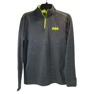 Batman Dark Gray and Chartreuse Zip Up Pullover Sweatshirt Size Small 100% EUC!